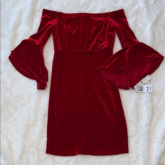 Velvet off the shoulder bell sleeve dress - Picture 1 of 1